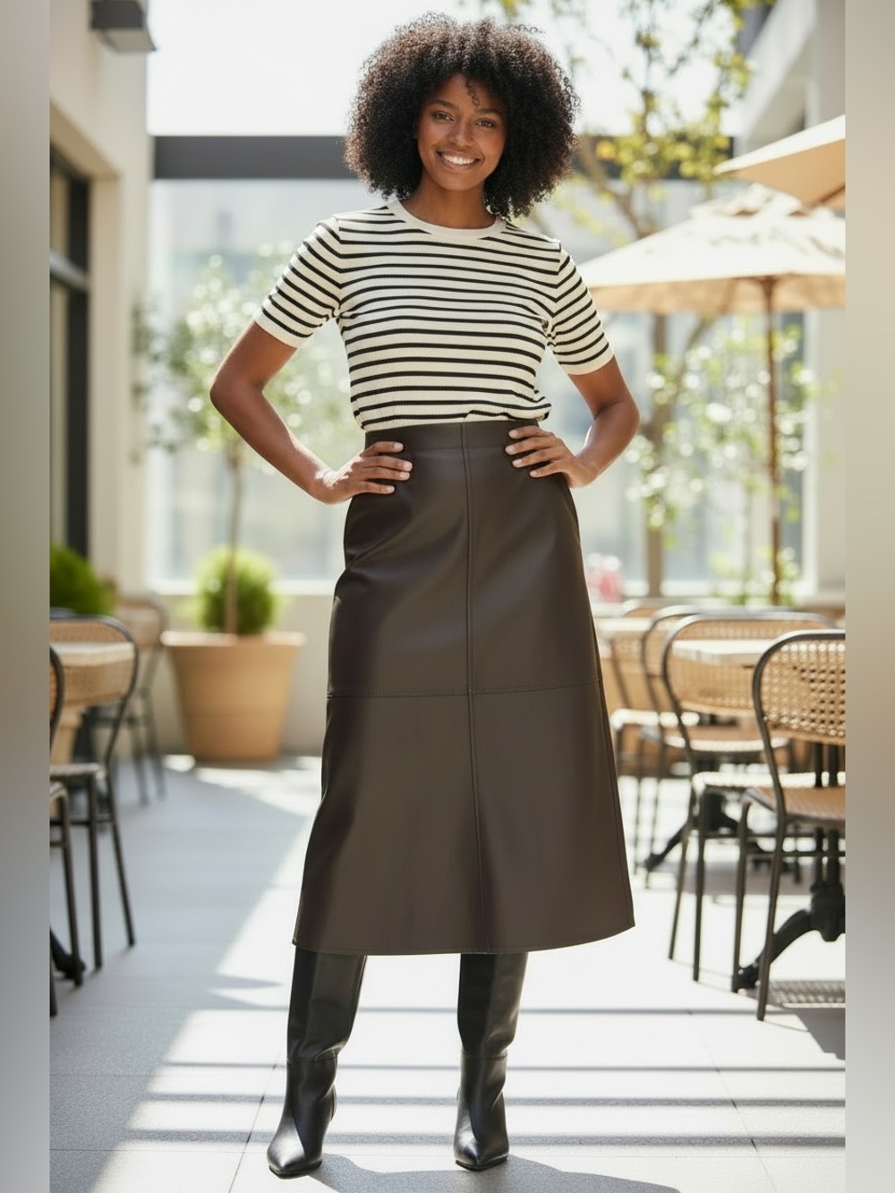 Max Studio Faux-Leather Midi Skirt Black Classic Sz L Minimalist Vegan